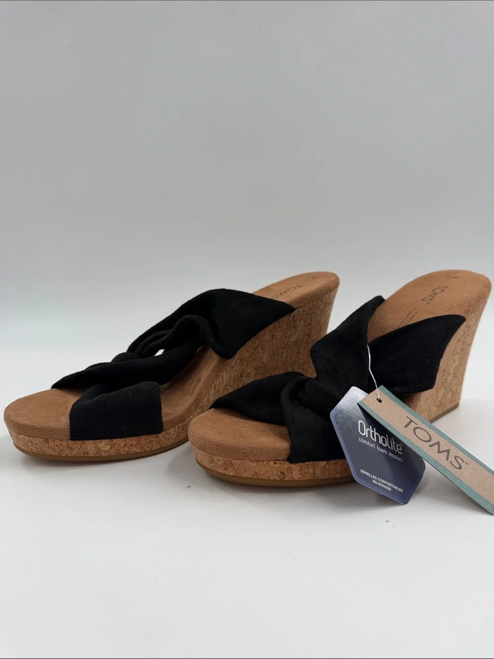 NWT TOMS Women's Serena Microfiber Knotted Strap Cork Wedge Sandal Women's 7.5